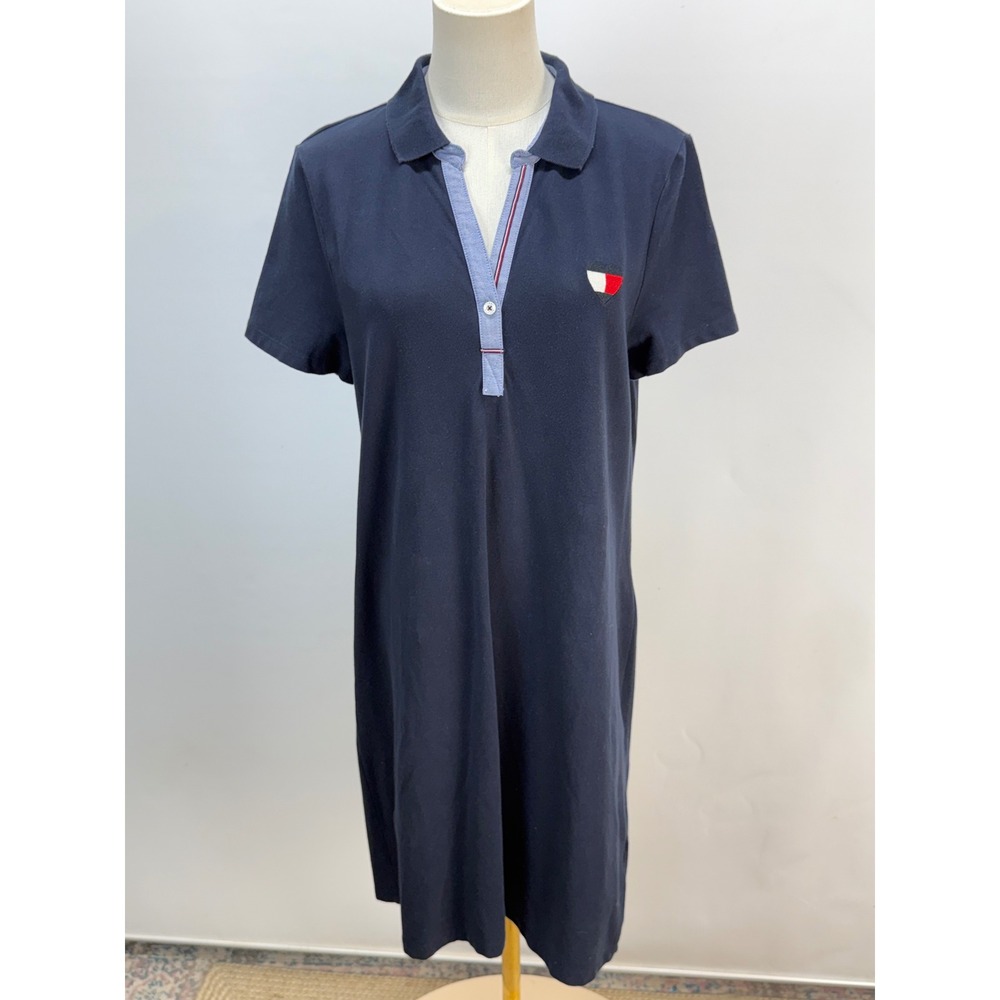 Tommy Hilfiger Womens Navy Blue Logo Polo Short Sleeve shirt dress Large